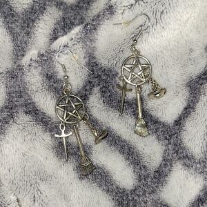 Silver Pentacle Charm Earrings